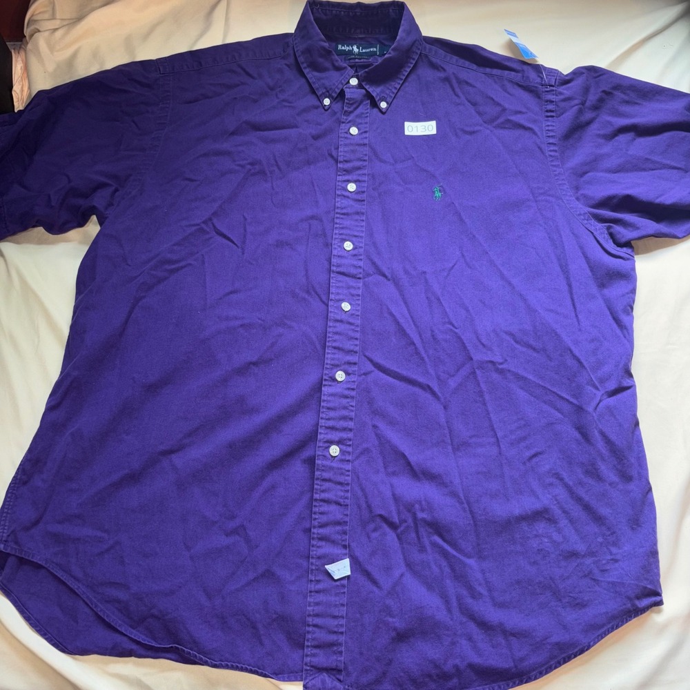 Ralph Lauren Mens XL Purple Short Sleeve Button Down Cotton Shirt Pony Logo